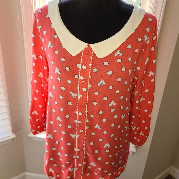 Disney Minnie Mouse Rocks the Dots Blouse By LC Lauren Conrad Medium EUC - Picture 3 of 9